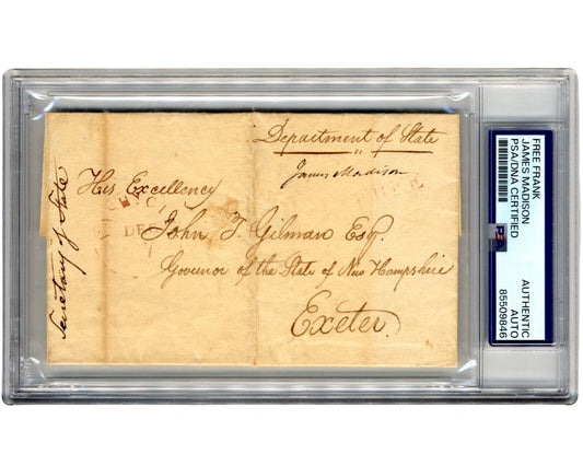 President James Madison Signed Free Frank to New Hampshire Gov. PSA Bold Auto!