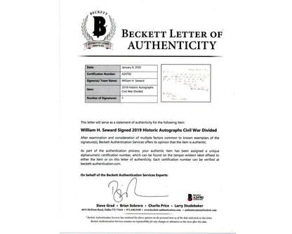 Lincoln's Sec. of State WILLIAM H. SEWARD 2x Signed Introduction Letter BAS