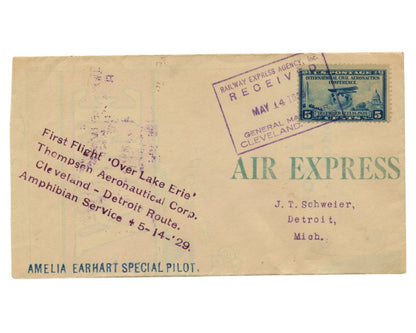 Amelia Earhart Flown "First Flight Over Lake Erie" Cover - Cleveland to Detroit!
