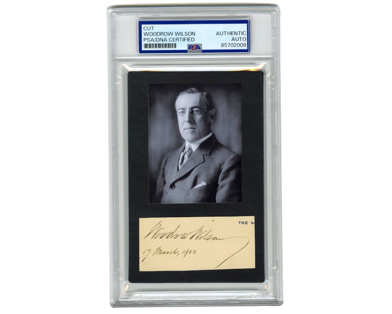 President Woodrow Wilson Signed Cut Display - Gorgeous Piece! PSA Auto