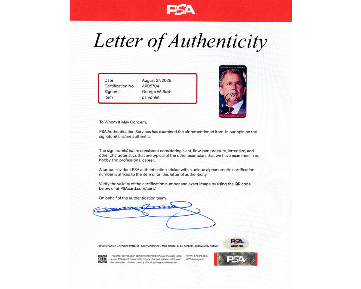 President George W. Bush Signed Presidential Campaign Pamphlet PSA Autograph
