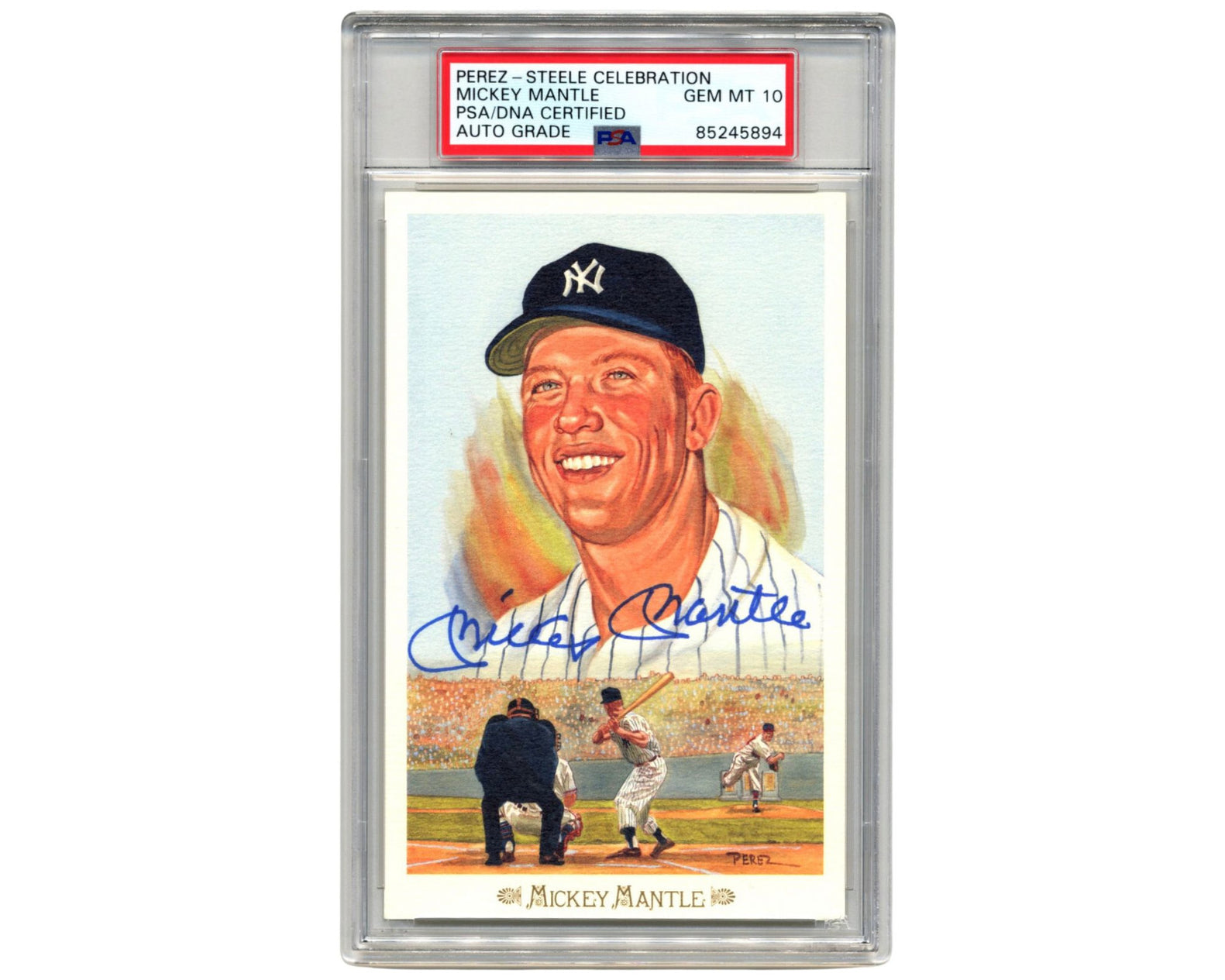 Yankees Legend Mickey Mantle Signed Perez Steele Postcard PSA Gem Mint 10