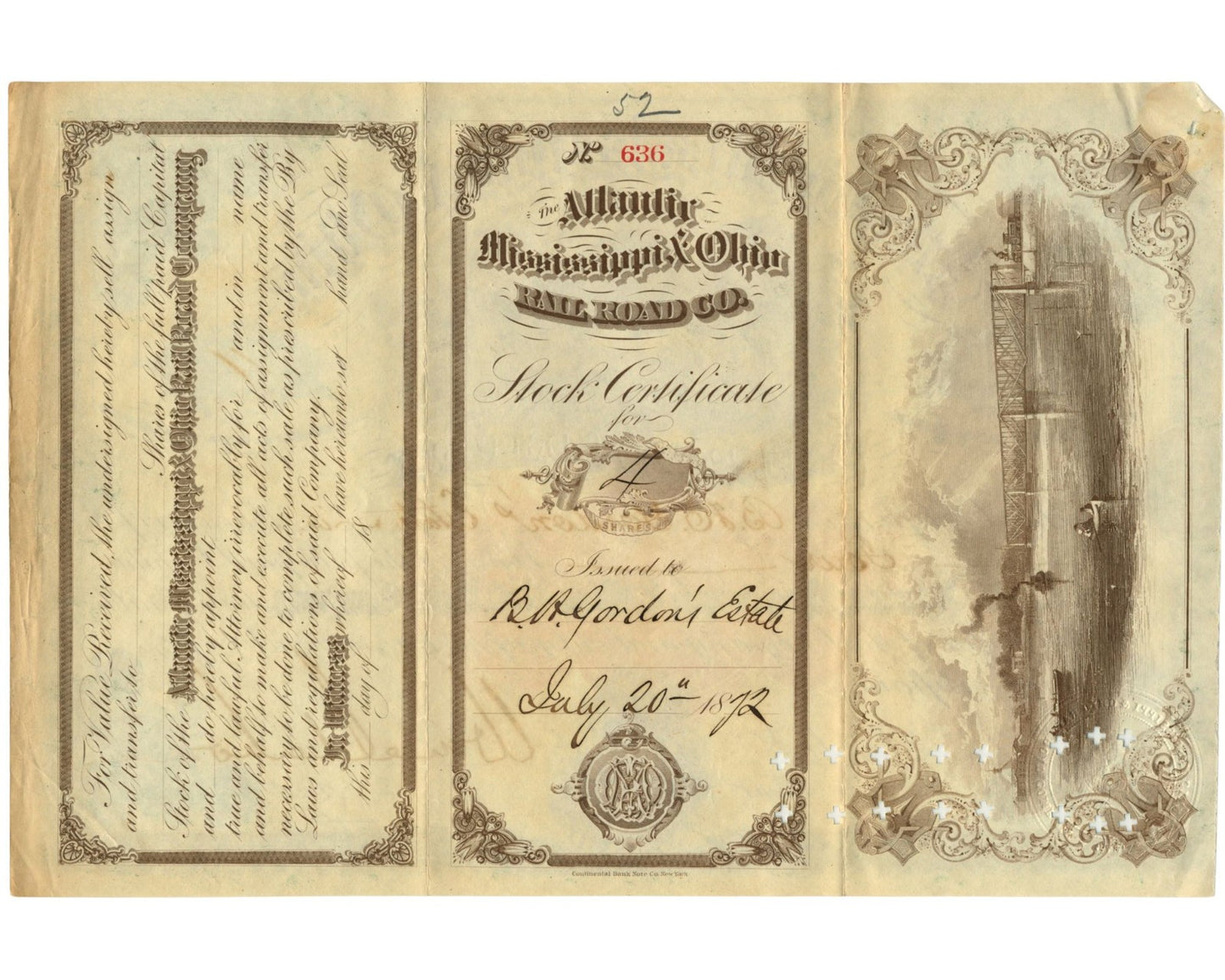 Confederate Civil War General William Mahone Signed Railroad Stock Cert. PSA