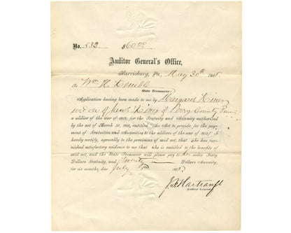 Civil War General John Hartranft Grants Compensation to War of 1812 Widow PSA