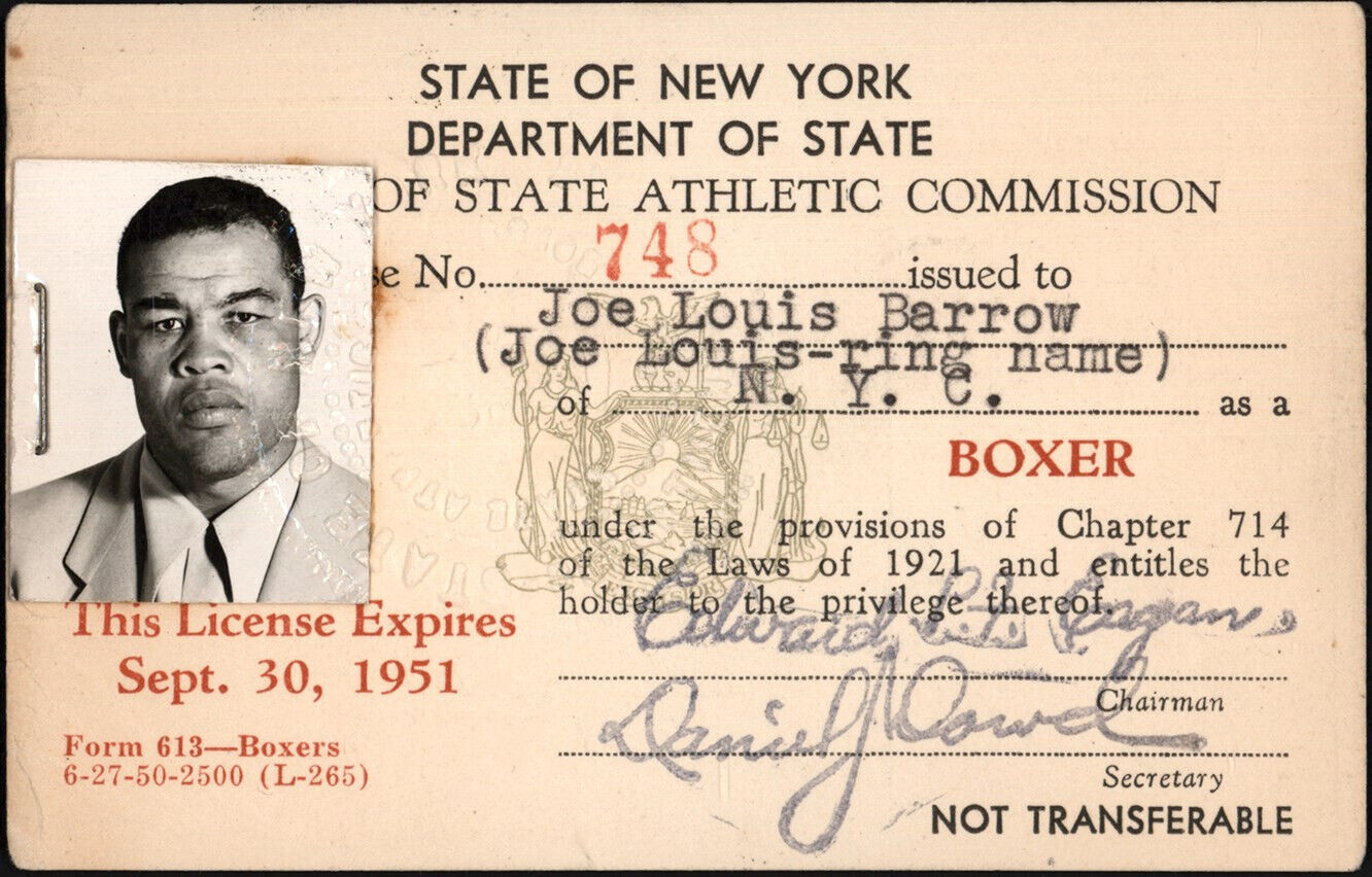 1951 Joe Louis NY Boxing License from Final Year of Career. Prov: Chri ...