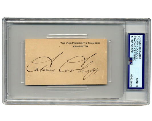 Calvin Coolidge Signed Vice President Chambers Card PSA Mint 9 Auto Rare Format!