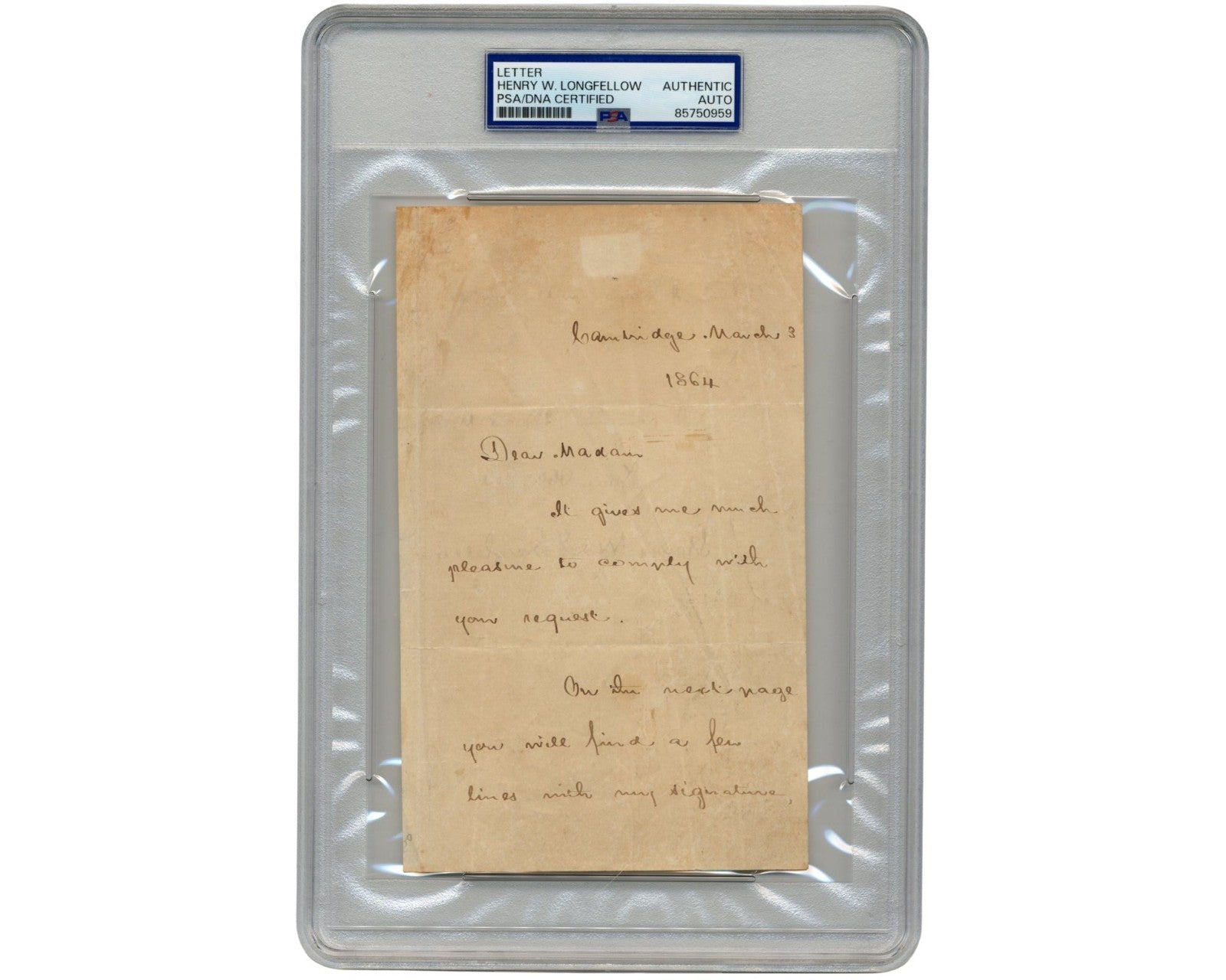 Iconic American Poet Henry Wadsworth Longfellow Handwritten Signed Letter PSA