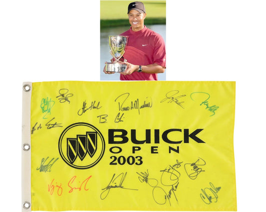 Tiger Woods, Vijay Singh & 14 More Signed 2003 Buick Open Flag PSA Auto