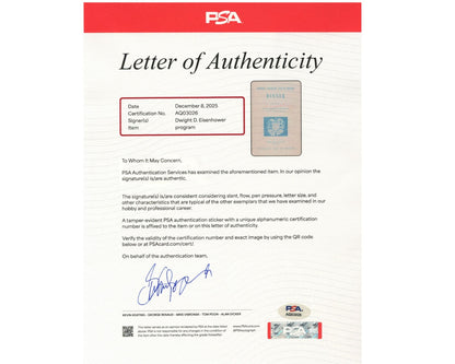 President Dwight Eisenhower Signed Columbia Dinner in Chicago Pamphlet PSA Auto