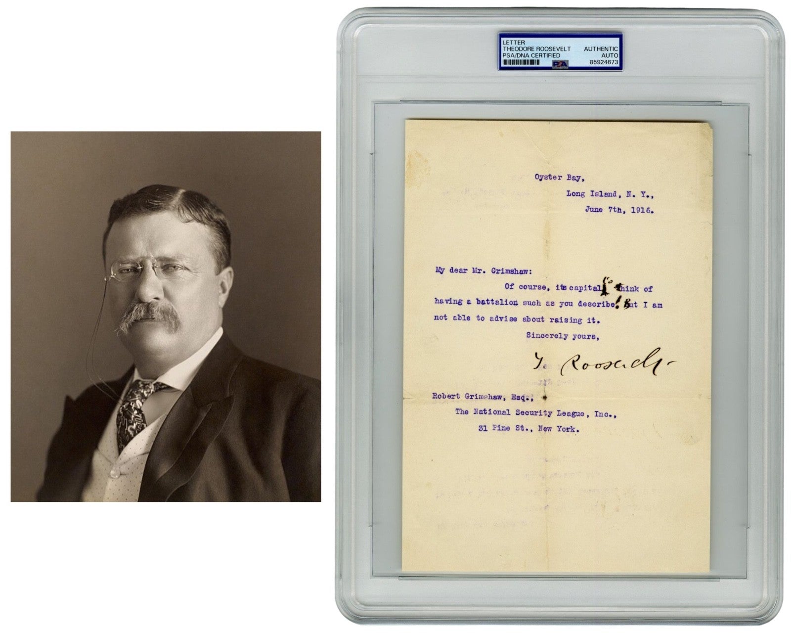 President Theodore Roosevelt Signed Letter on New Proposed Battalion! PSA Auto