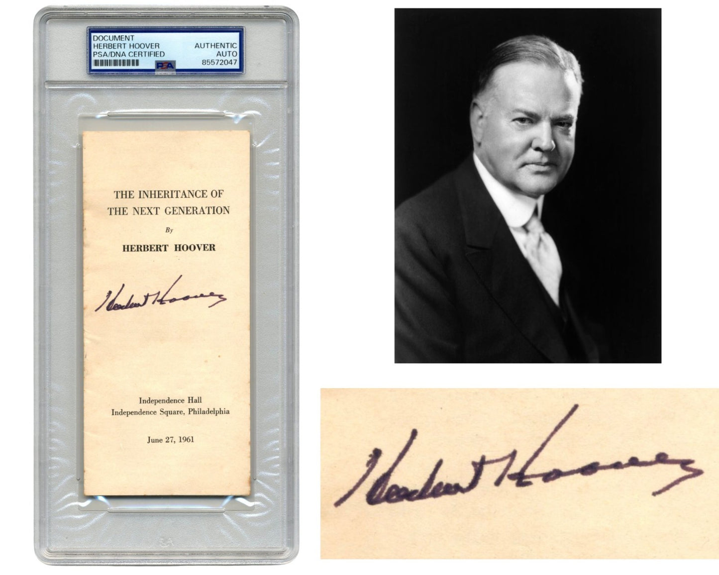 President Herbert Hoover Signed PA Independence Hall Speech Pamphlet PSA Auto
