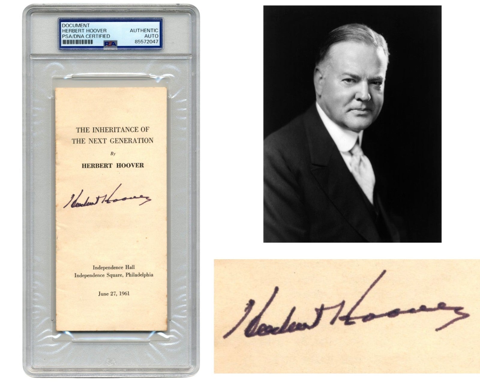 President Herbert Hoover Signed PA Independence Hall Speech Pamphlet PSA Auto