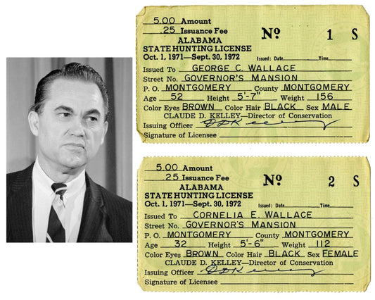 George Wallace & Wife Personally Owned Hunting License, Right Before He Was Shot