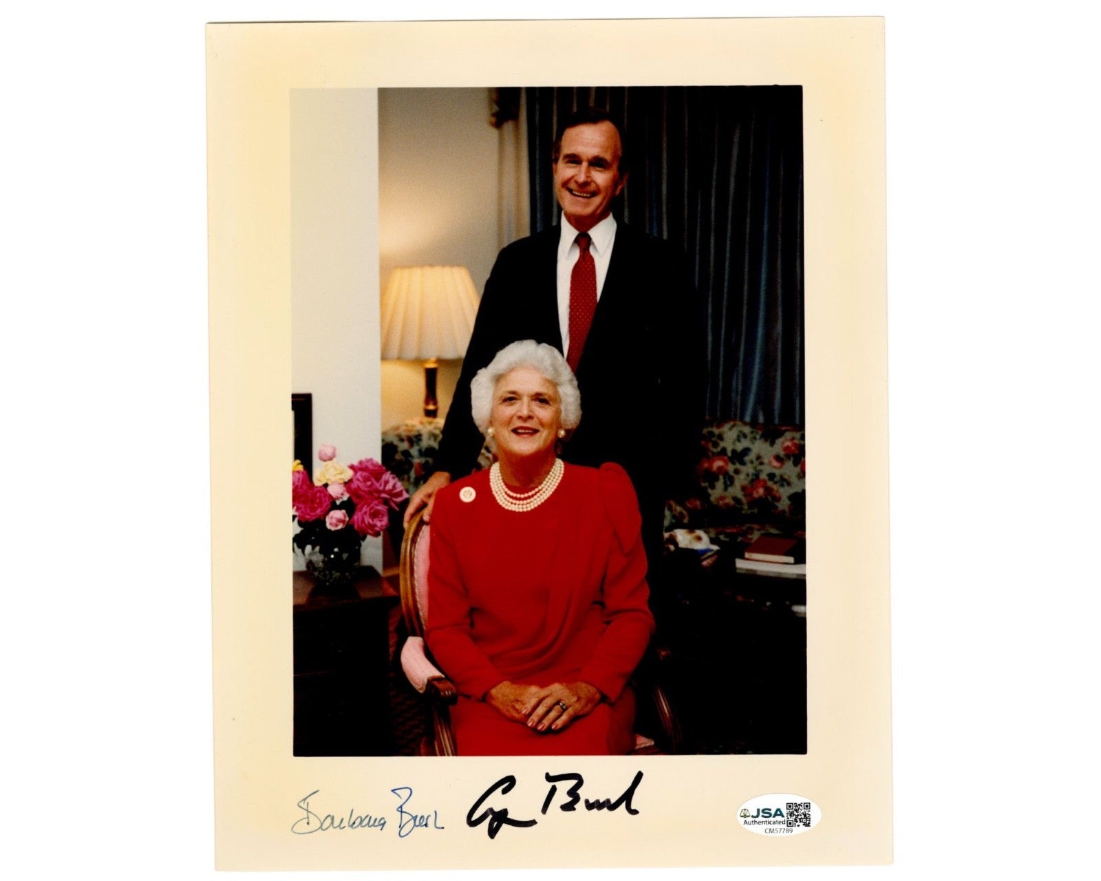 President George H.W. Bush & Barbara Bush Signed Portrait Photograph JSA