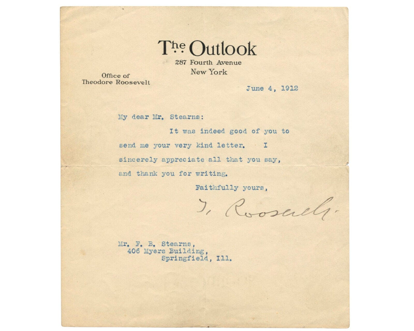 President Theodore Roosevelt Signed Letter w/ Large Signature! JSA Authentic