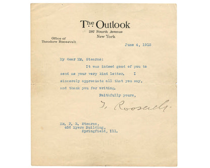 President Theodore Roosevelt Signed Letter w/ Large Signature! JSA Authentic