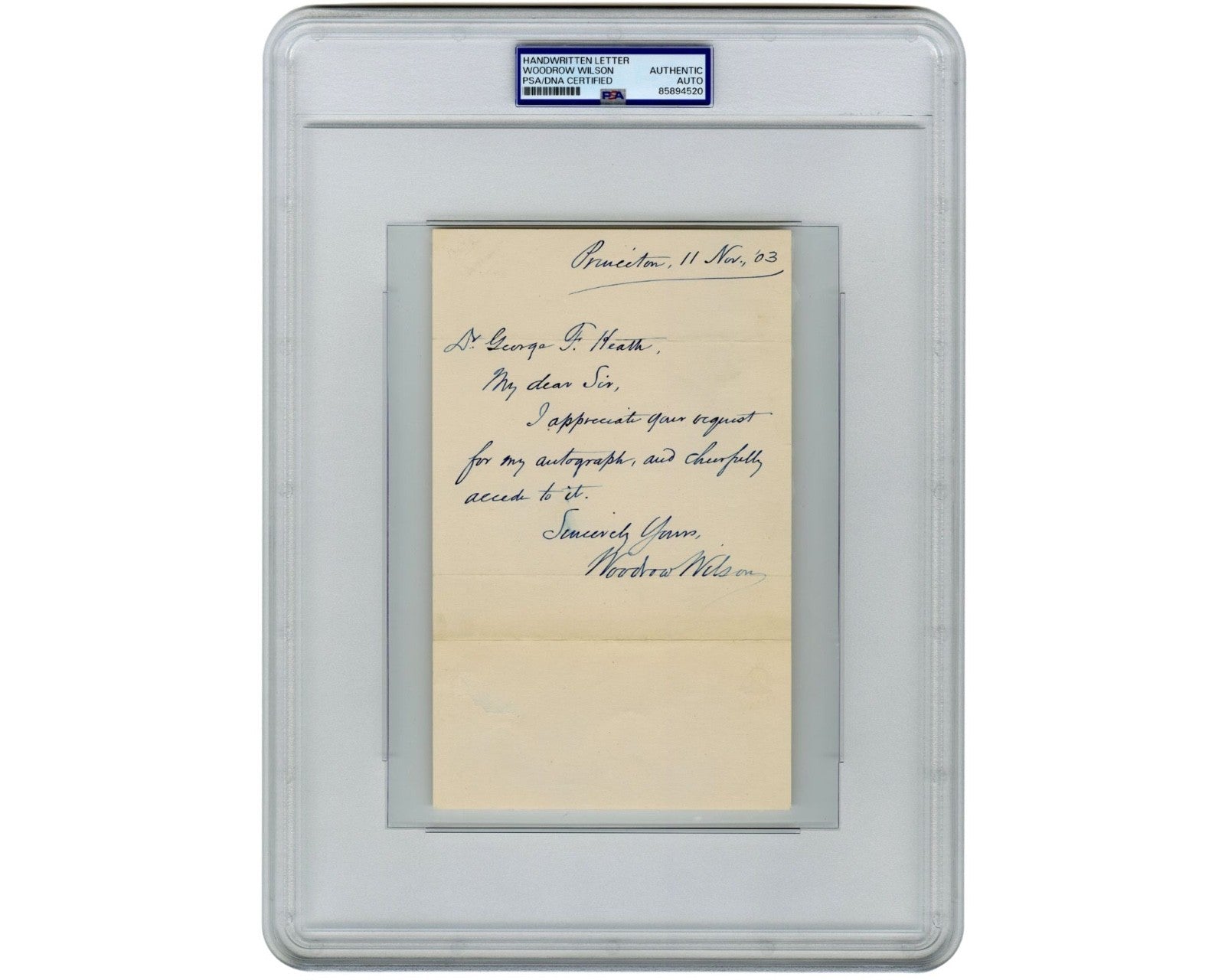 Rare President Woodrow Wilson ALS Handwritten Letter PSA Auto - Near Impossible!