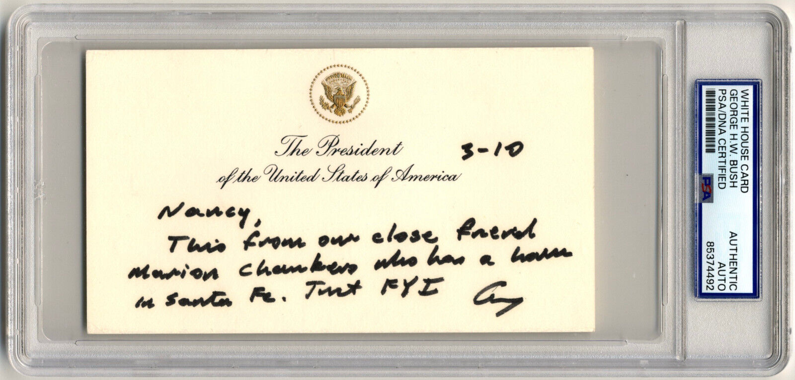 President George H. W. Bush Signed Presidential White House Card PSA Auto