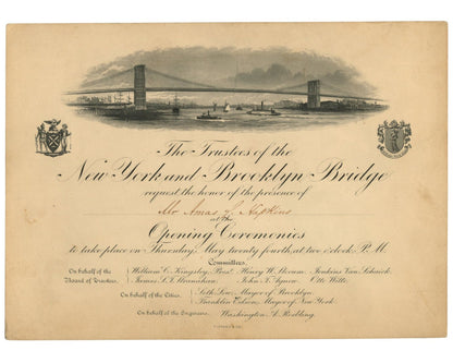 Brooklyn Bridge: Tiffany & Co. Engraved Invitation to the Opening Ceremonies