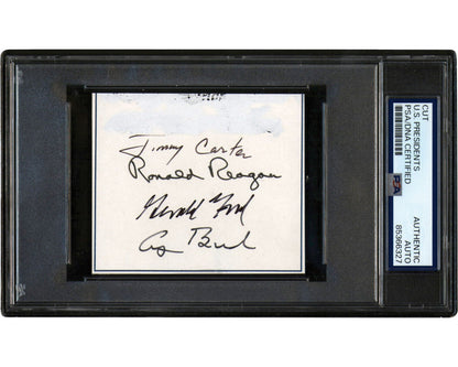 Four Presidents Reagan, Carter, Bush, Ford Signed Cut PSA Auto - Unique!