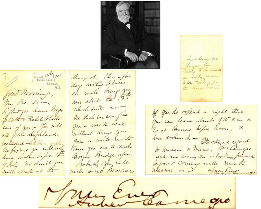 Andrew Carnegie Rare "Twice" Signed Hand Written Letter w/ "Mrs. Carnegie"! JSA