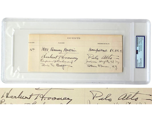 President Herbert Hoover Signed Guest Registrar Inscribed "Palo Alto" PSA Auto