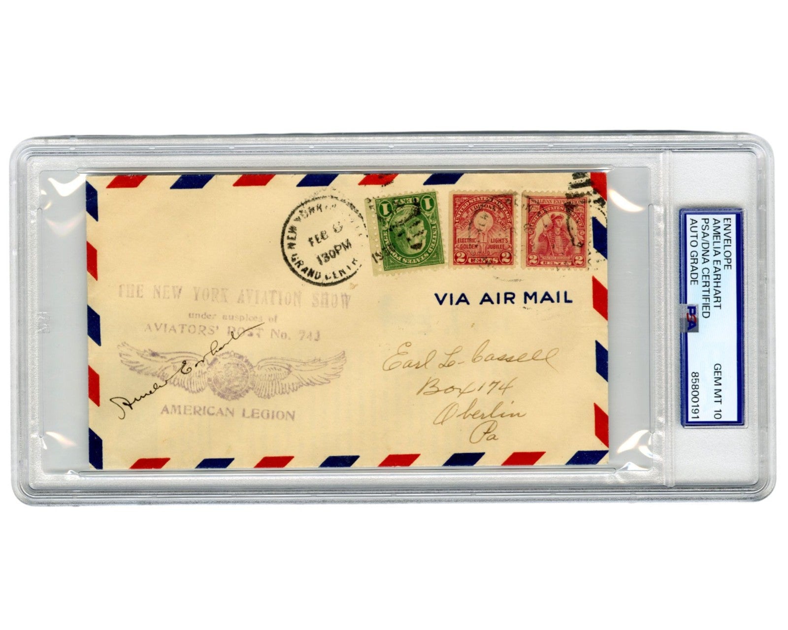 Rare Amelia Earhart "New York Aviation Show" Signed Cover PSA Gem Mint 10