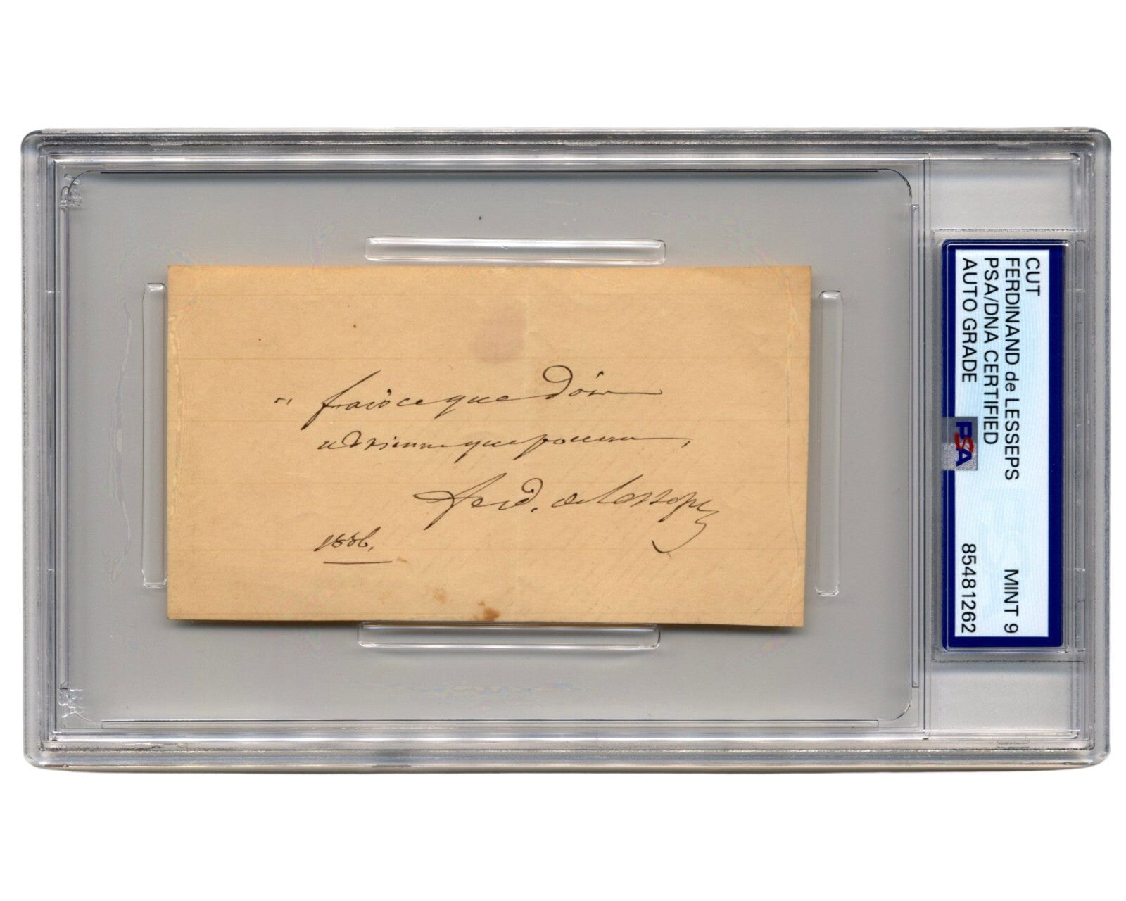 Ferdinand de Lesseps Signed Quote “Do what must be done, come what may” PSA 9