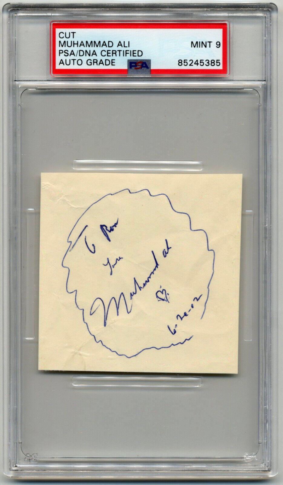Muhammad Ali Autographed Signed Cut w/ Heart Sketch! PSA Mint 9