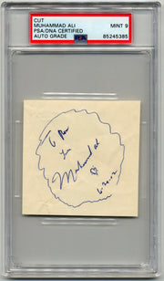 Muhammad Ali Autographed Signed Cut w/ Heart Sketch! PSA Mint 9