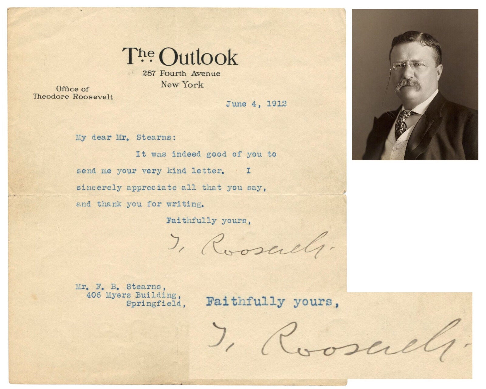 President Theodore Roosevelt Signed Letter w/ Large Signature! JSA Authentic