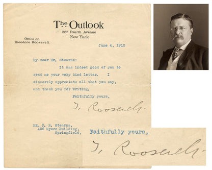 President Theodore Roosevelt Signed Letter w/ Large Signature! JSA Authentic