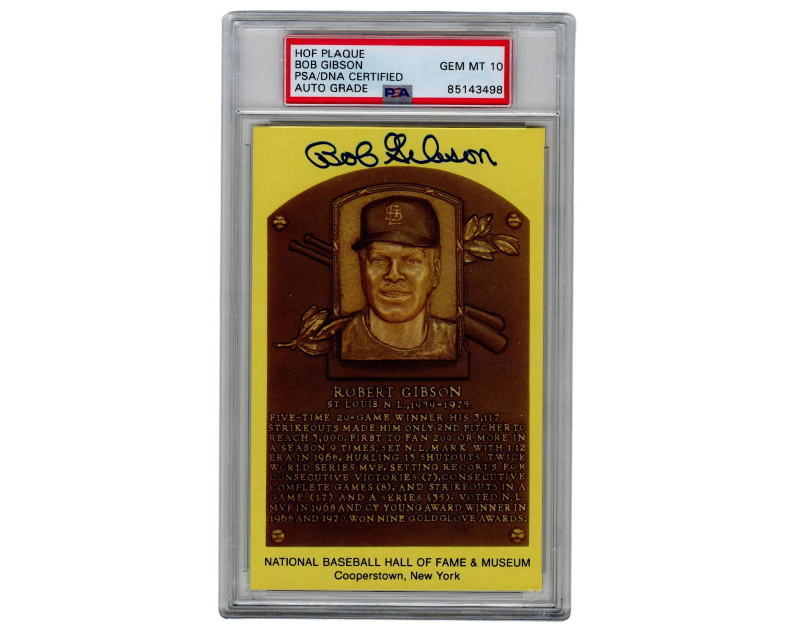 Cardinals Icon Bob Gibson Signed HOF Postcard PSA Gem Mint 10 Auto
