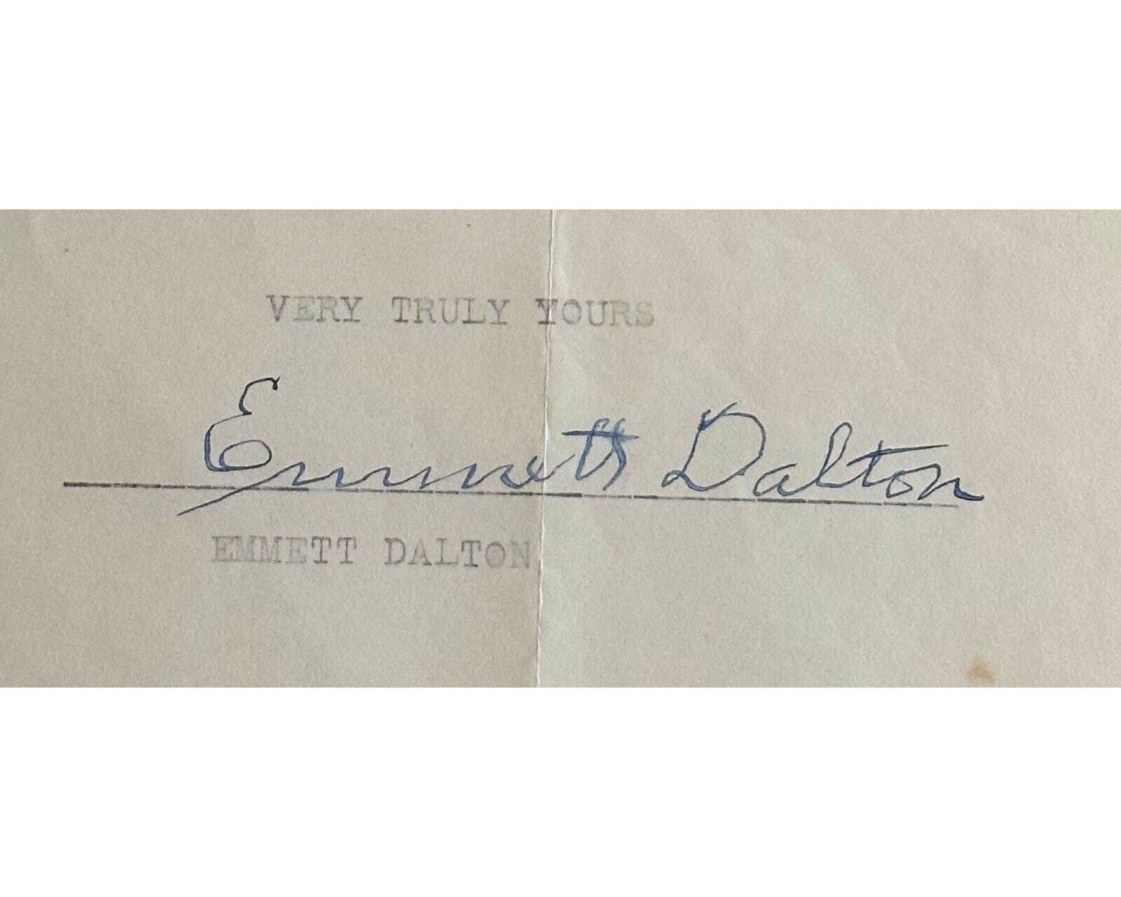 Outlaw & Bank Robber EMMETT DALTON Signed Letter PSA 8