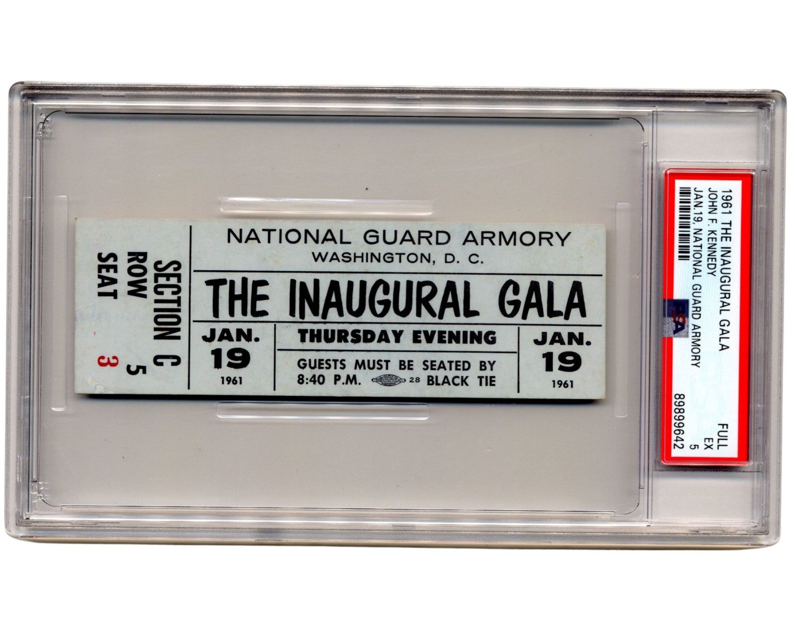 Rare President John F. Kennedy Inaugural Gala Full Ticket PSA 5