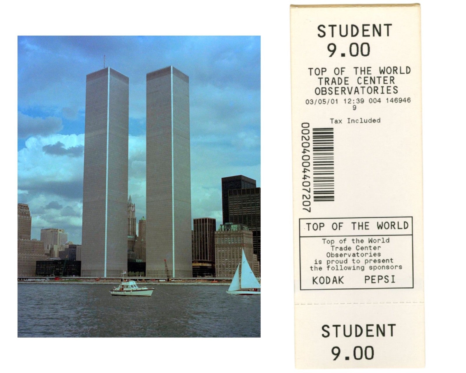 2001 Top of the World Trade Center Observatories Student Ticket
