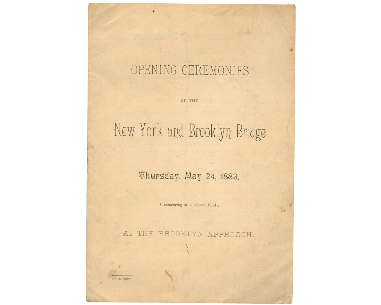 Brooklyn Bridge Opening Ceremonies Program - Rare Relic from the Opening!