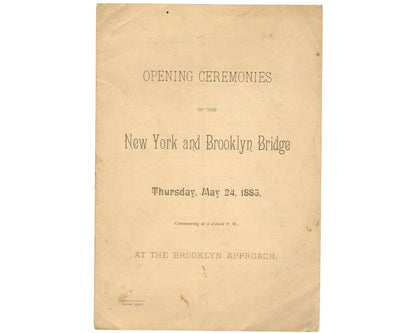 Brooklyn Bridge Opening Ceremonies Program - Rare Relic from the Opening!