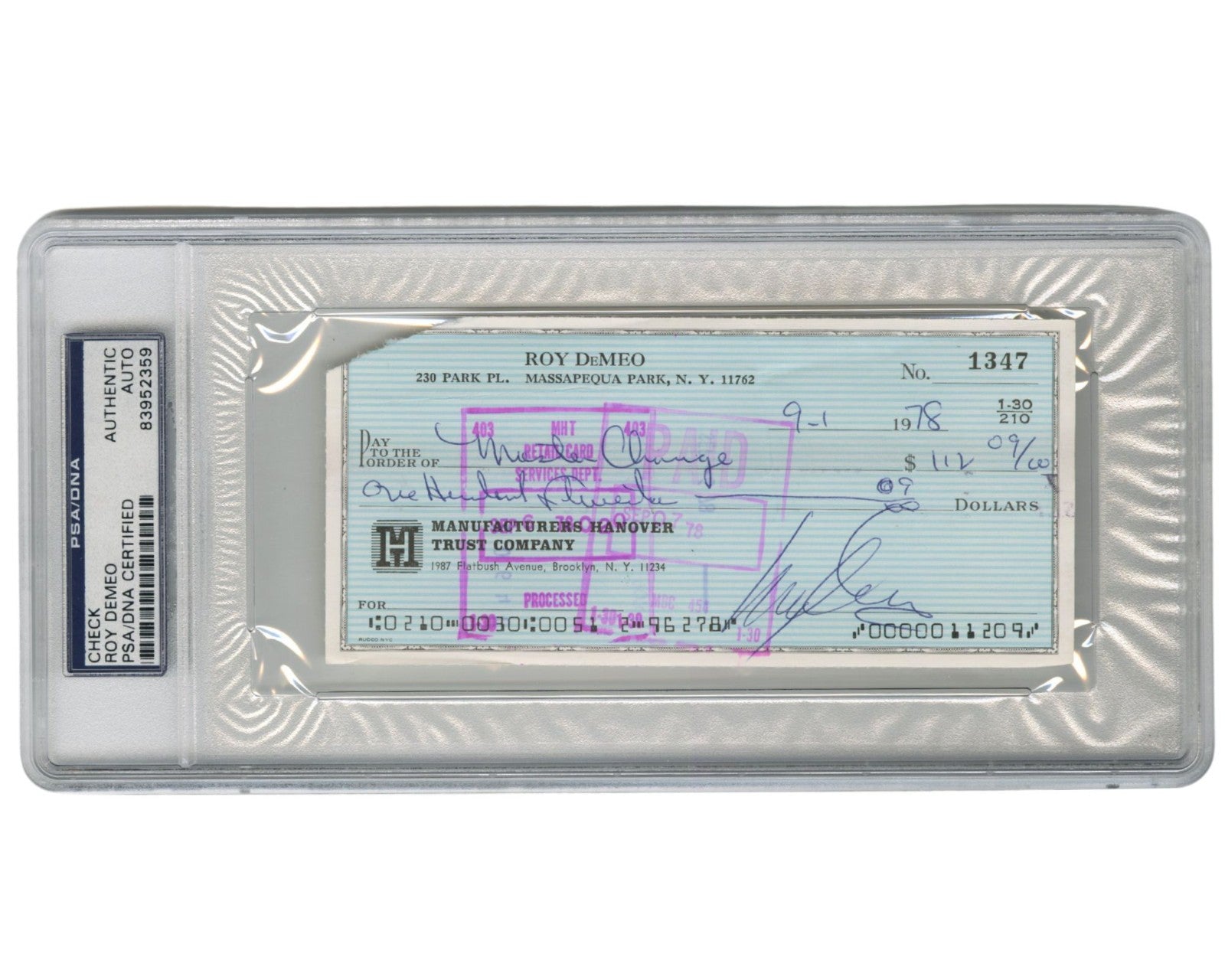 Gambino Hit Man Roy Demeo Signed Check PSA Bold Auto