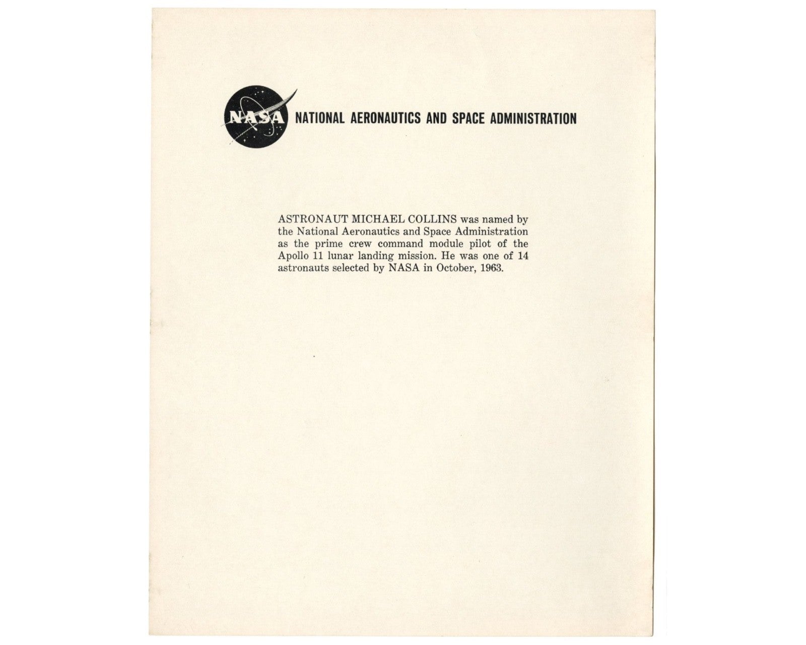 Astronaut Michael Collins Gorgeous Signed NASA Portrait - Zarelli COA