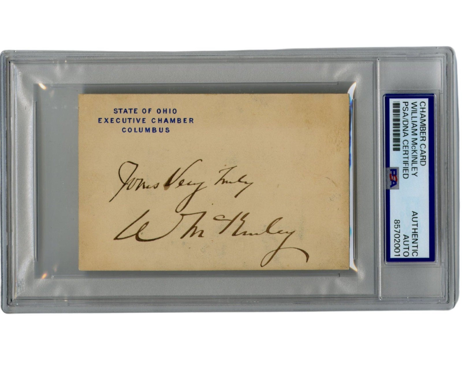 President William McKinley Signed Ohio Chambers Card - PSA Bold Auto
