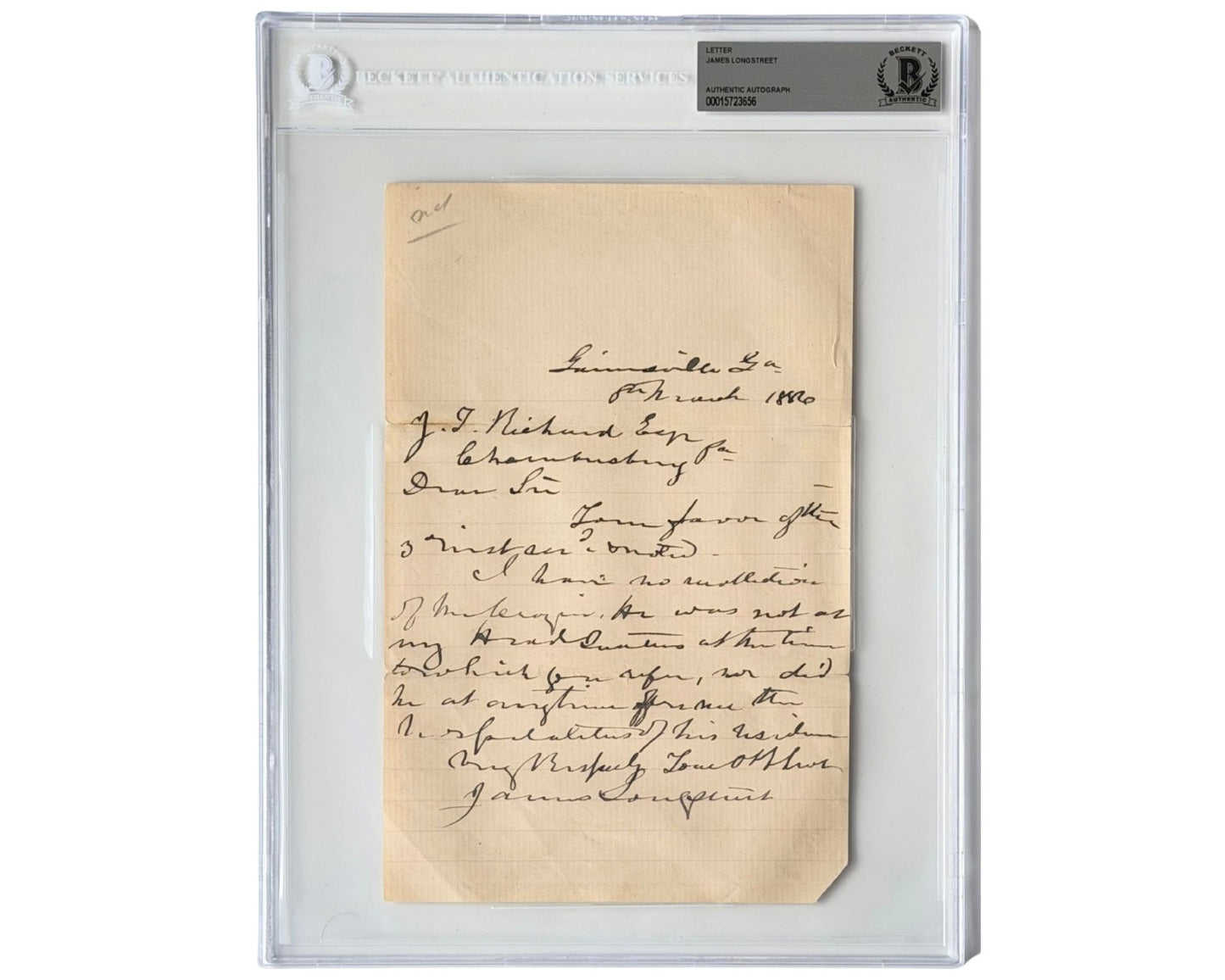 Rare Civil War Confederate General James Longstreet Signed Letter (ALS) BAS Auto