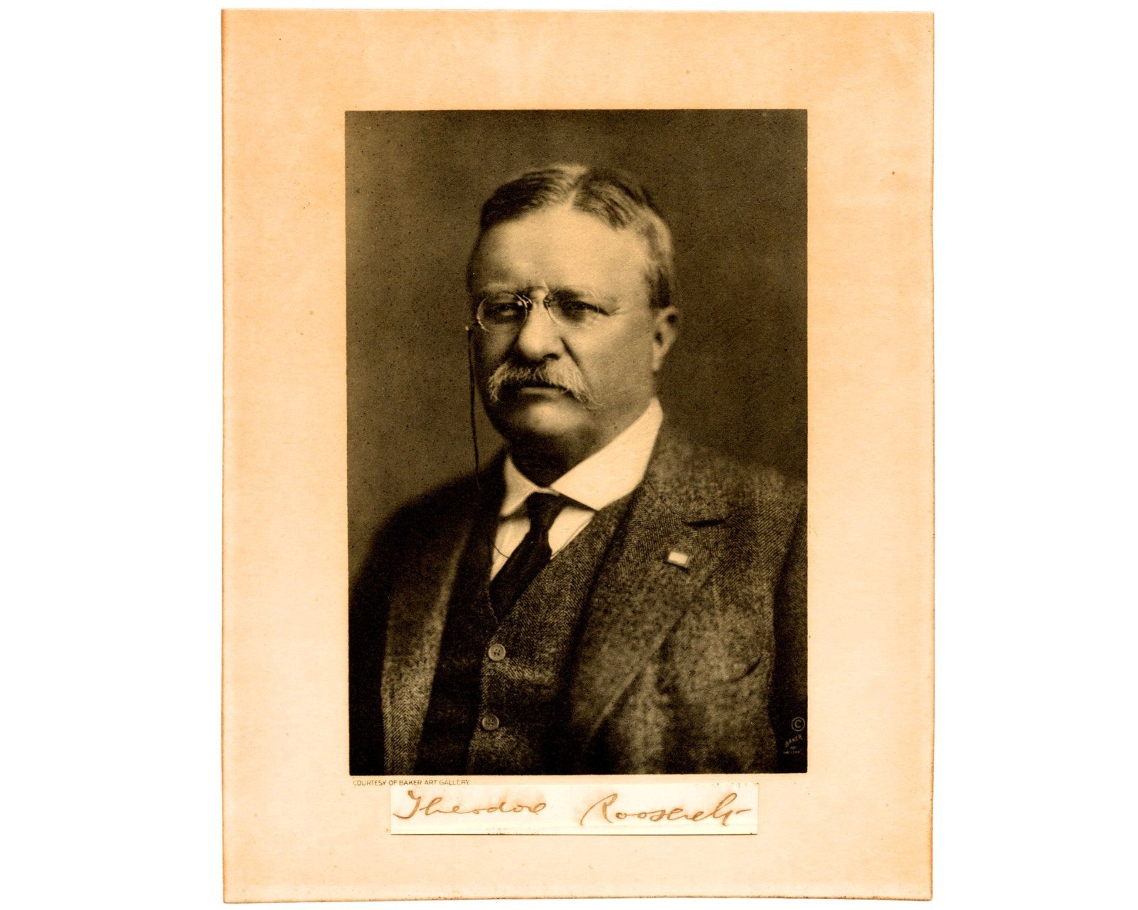 President Theodore Roosevelt Signed Cut Affixed to Portrait PSA Auto