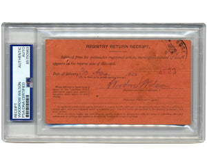 Unique President Woodrow Wilson Signed Registry Return Receipt PSA Auto