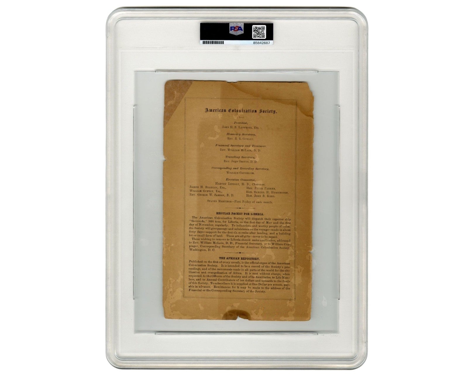 President Millard Fillmore Signed "African Repository" After Emancipation PSA