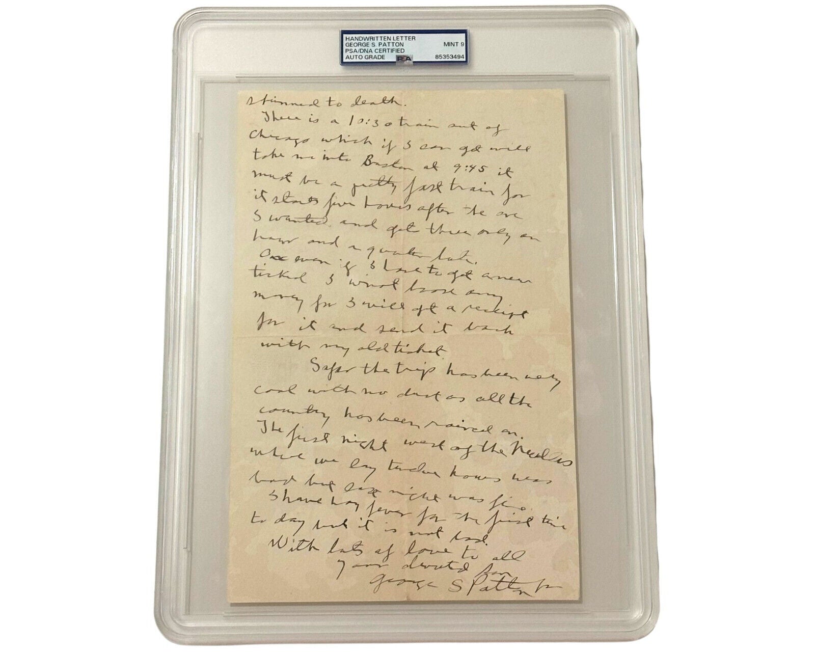 George S. Patton Signed Letter on "wonderfully ugly" Girls on Train! PSA Mint 9
