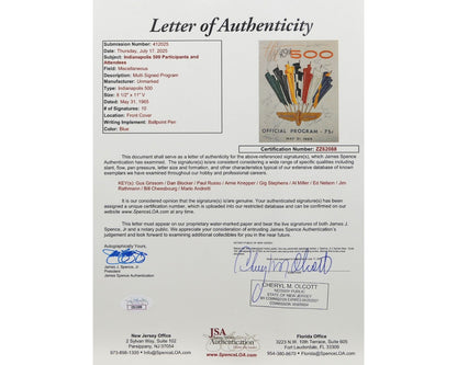 Apollo Astronaut Gus Grissom Signed Indy Program w/ Andretti & 12 Signatures JSA