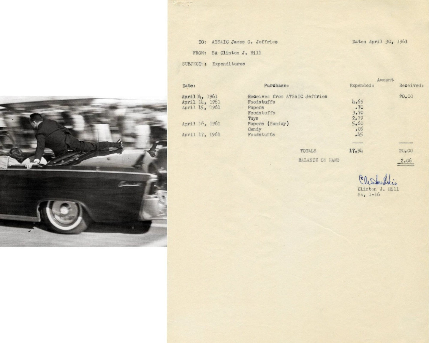 JFK Secret Service Clint Hill Files Expenses While Guarding Kennedy Family