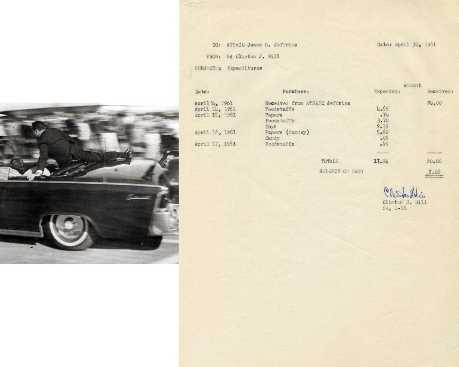 JFK Secret Service Clint Hill Files Expenses While Guarding Kennedy Family