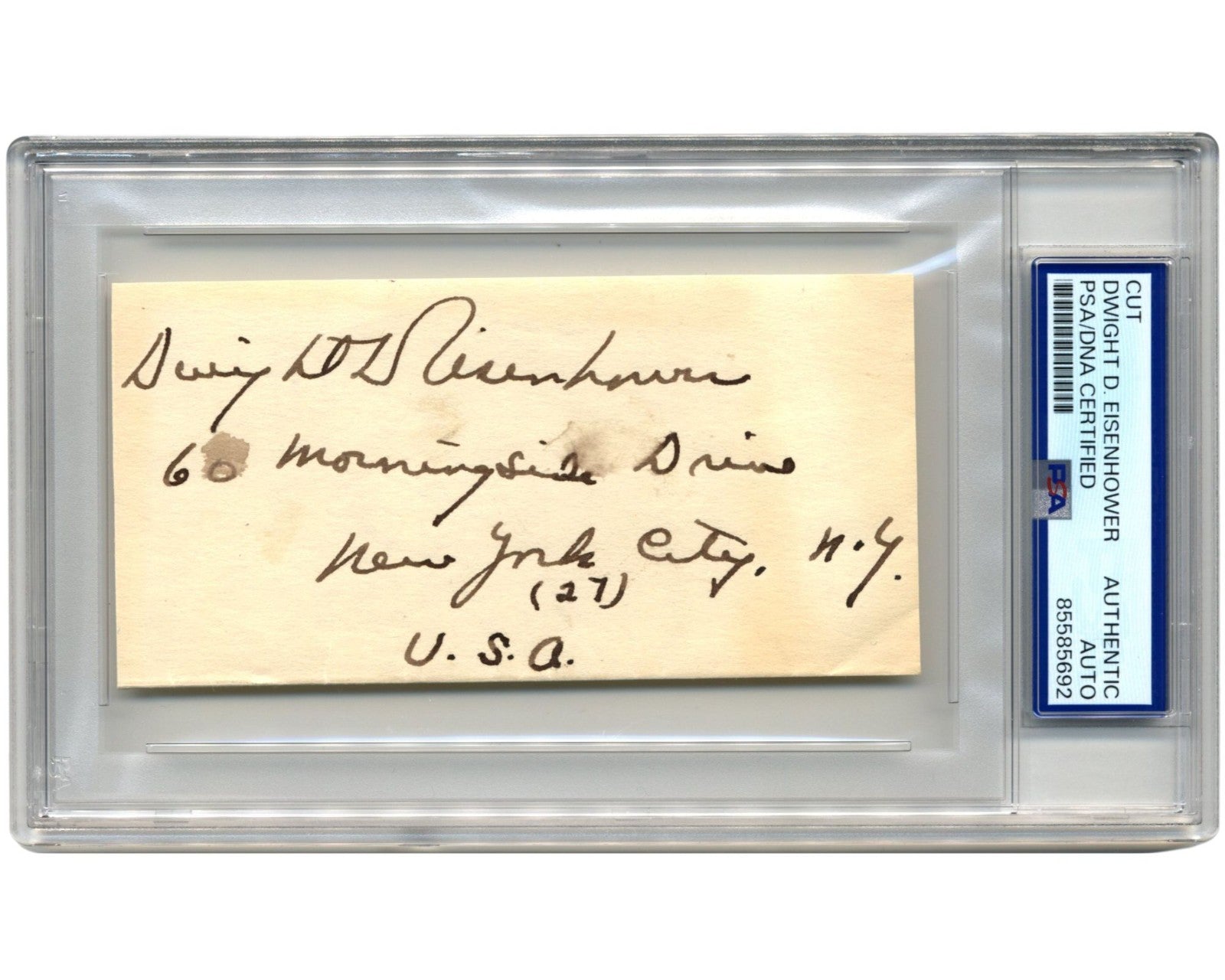 President DWIGHT EISENHOWER Signed Upper West Side - NYC Address Panel PSA